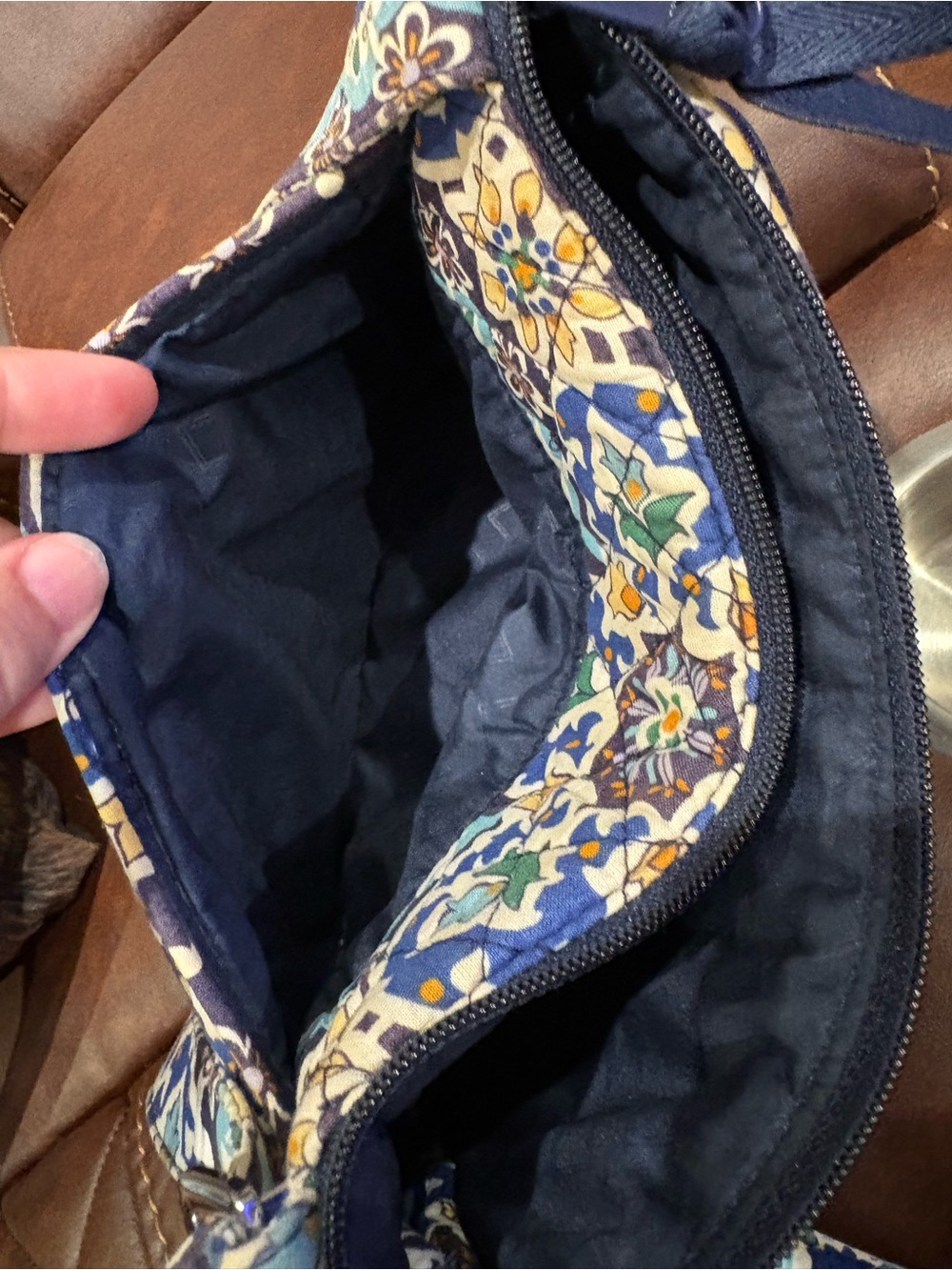 Vera Bradley Navy and Teal Floral Quilted Crossbody Bag - Picture 8 of 10